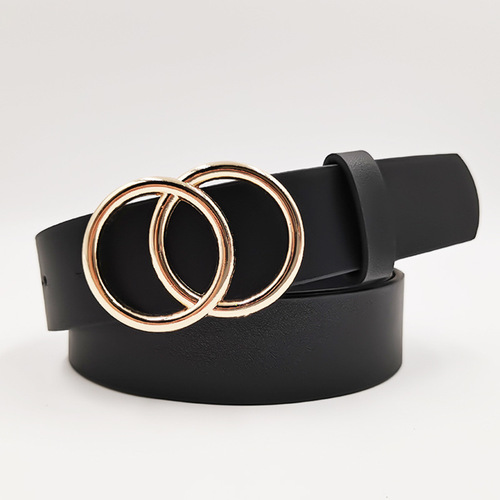 Creative gold double round buckle belt for women, versatile fashionable jeans and casual pants belt for women