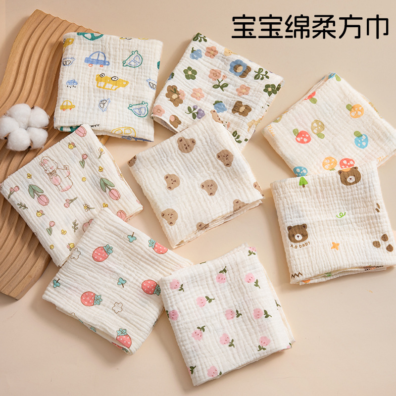 Gauze Square Towel Multifunctional Buckle Triangle Towel Infant and Toddler Four-Layer Crepe Saliva Towel Pure Cotton Small Towel Wholesale