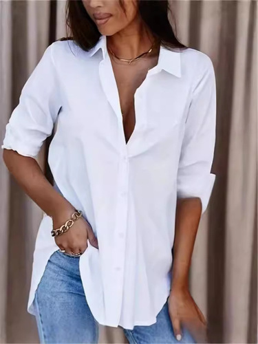 2024 AliExpress Amazon Bestselling Simple Long-Sleeve V-Neck Button-Up Women's Blouse/Knit Top for Women - Versatile