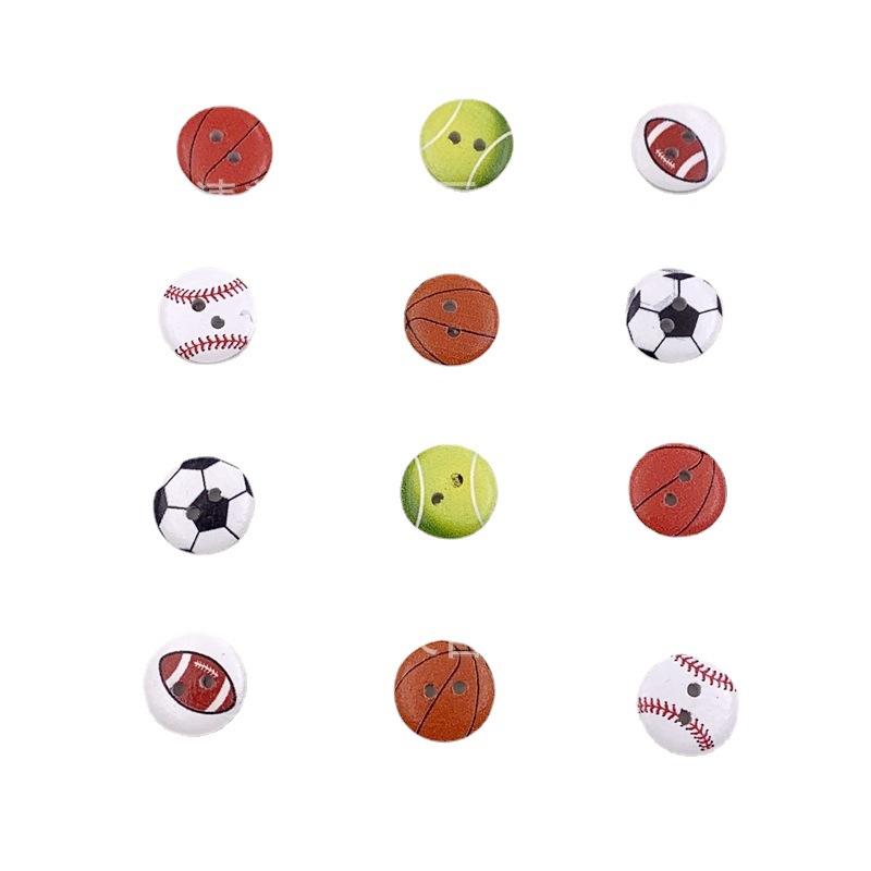 15mm equipo de fitness botones de madera bricolaje fondo blanco botones de fútbol botones de pelota 100 piezas por paquete