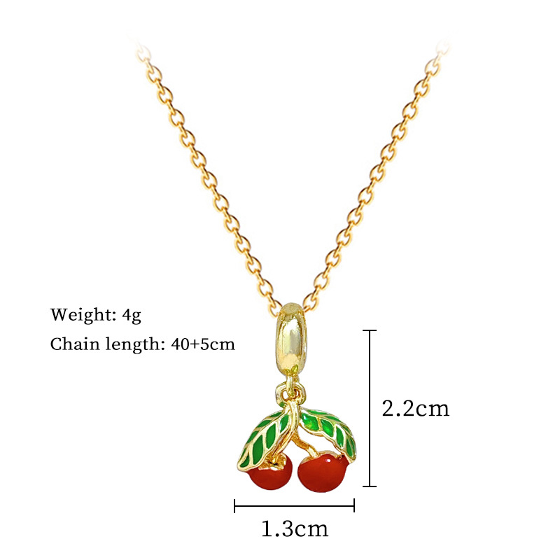 Gorgeous Green Leaf Cherry Pendant Necklace In Titanium Steel_voghion.com