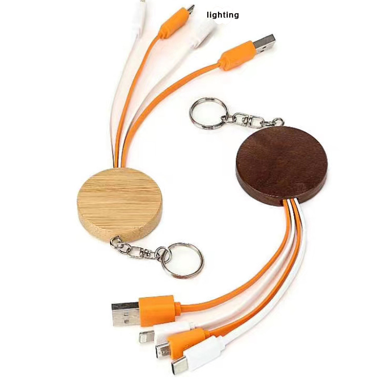 Cable de datos de paja de trigo, bambú y madera 3 - en - 1 cable de carga de llavero degradable línea de regalo creativa de decoración ecológica
