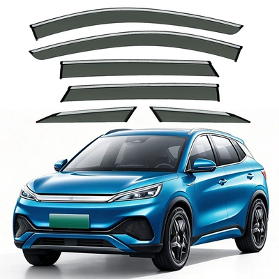 UP EV window visor, Rain shield - standard-packaging-without-logo-6pcs-byd-yuan-plus-mk1-sc2e-2022-2025-pc-rain-visors-with-bright-trim