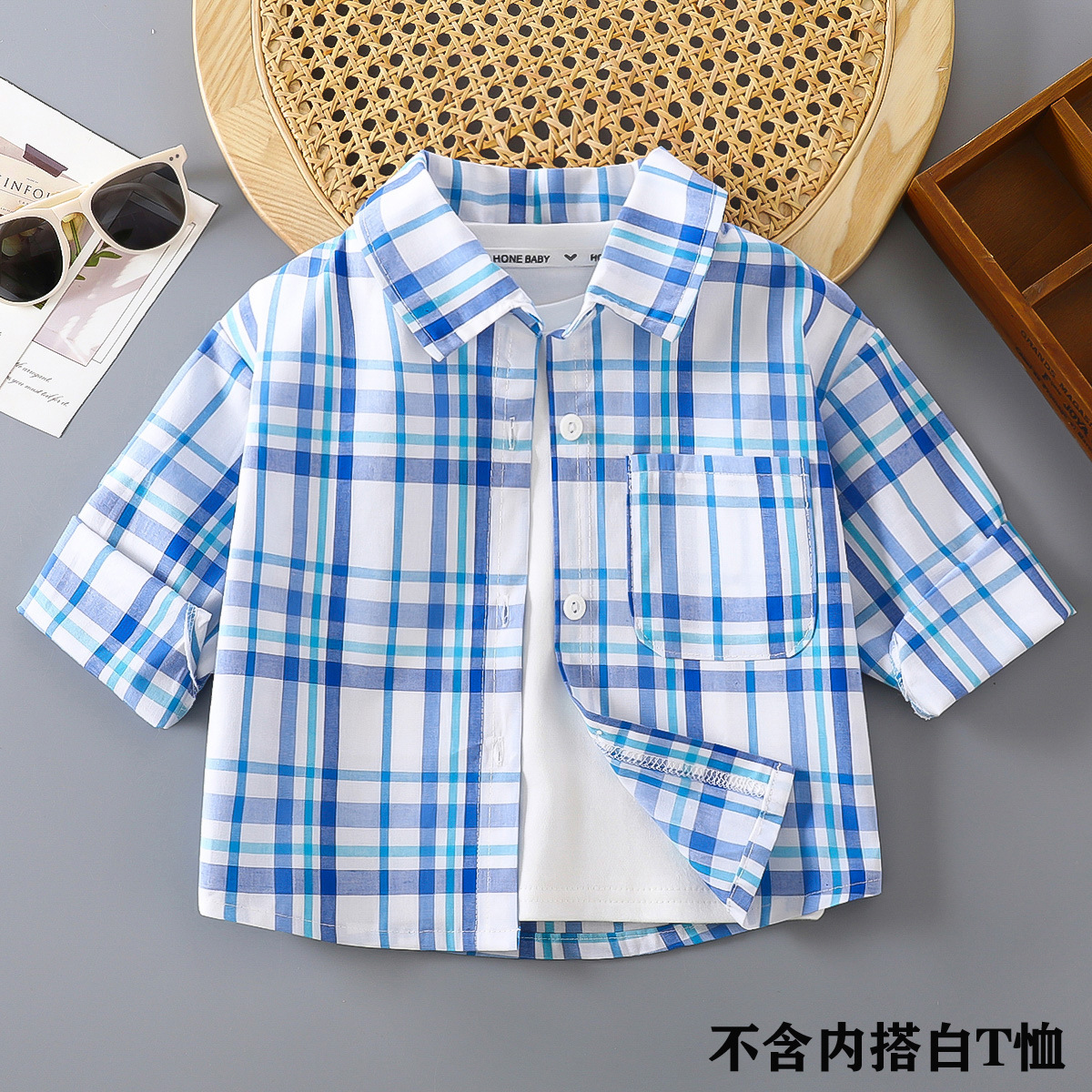 Camisa para niños para hombre 2025 nueva camisa a cuadros de algodón de estilo occidental para bebés primavera y otoño Cárdigan de solapa de moda para niños