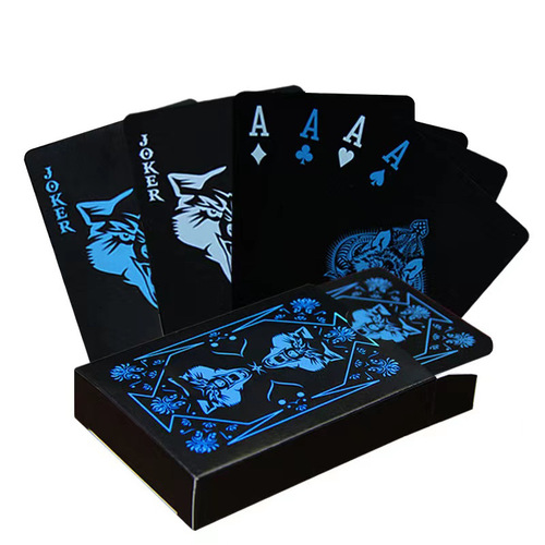 Manufacturer waterproof plastic playing cards wolf head black and blue PVC playing cards anti-slip washable party landlord cards