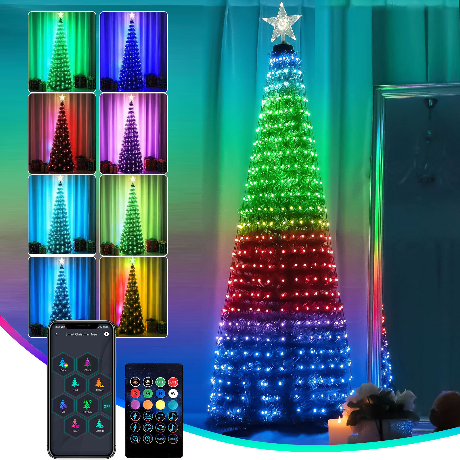 Amazon árbol de Navidad iluminación de color punto de control de piel luz de línea de luz de atmósfera de Navidad APP cuerda inteligente de árbol de Navidad