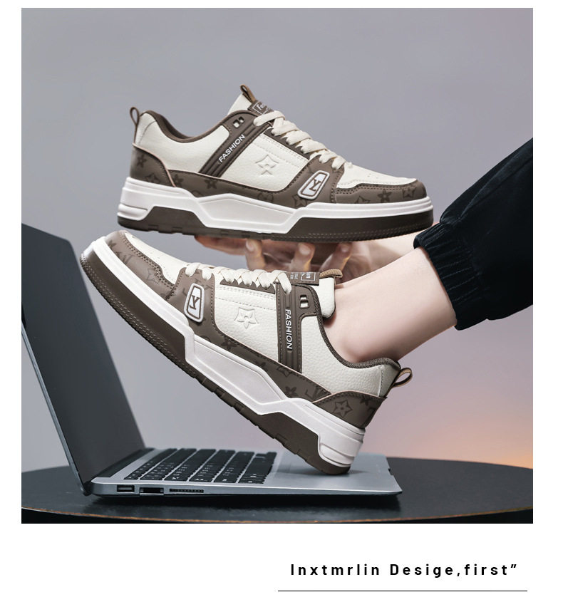Giày sneaker nam da nhân tạo phối màu, đế bằng gót thấp 1–3 cm, dây buộc — Màu trắng màu cachi, Xanh trắng, Đen trắng chi tiết 13