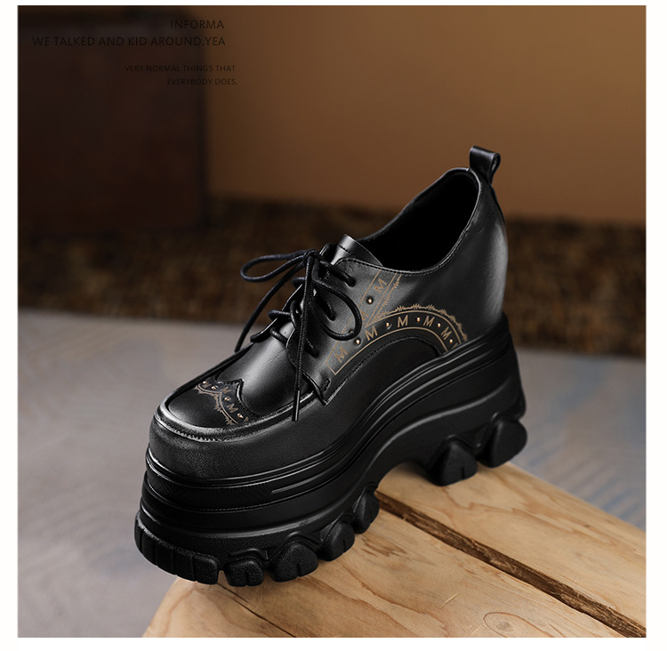 Giày sneaker nữ đế dày phong cách Anh quốc cổ điển, dây buộc, gót 12 cm — màu nâu chi tiết 17