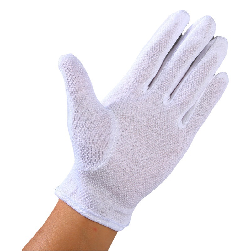 Algodón de lana guantes de trabajo de plástico sudor paño partículas de dispensación conductor de protección laboral conducción algodón blanco Dot beads guantes de etiqueta