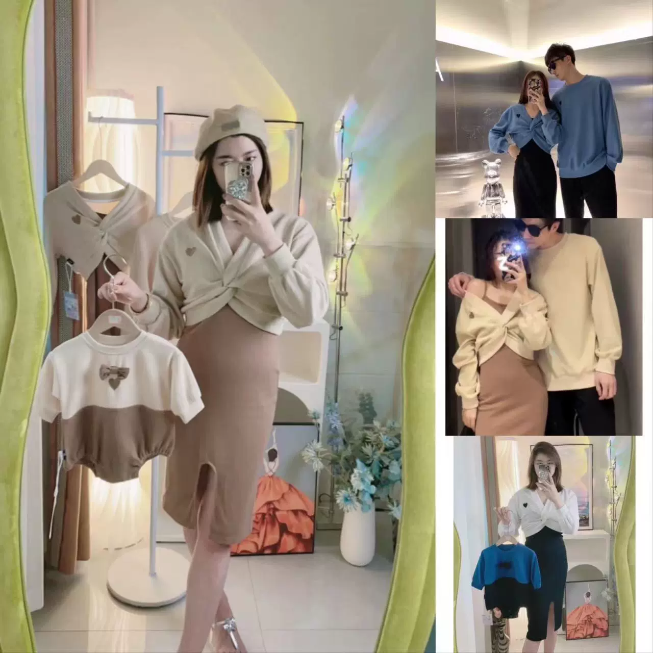 新款亲子装一家三口小香风刺绣爱心卫衣套装裙洋气母子母女装爬服