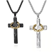 跨境新款轻奢十字架荆棘花环吊坠项链秋冬毛衣链小众设计饰品配饰