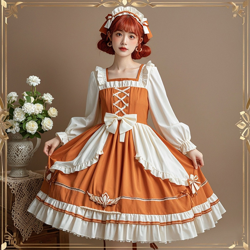 원래 디자인 로리타 작은 드레스 매일 원피스 맞춤형 하이 엔드 여성 의류 다크 브라운 공주 투투 원피스
