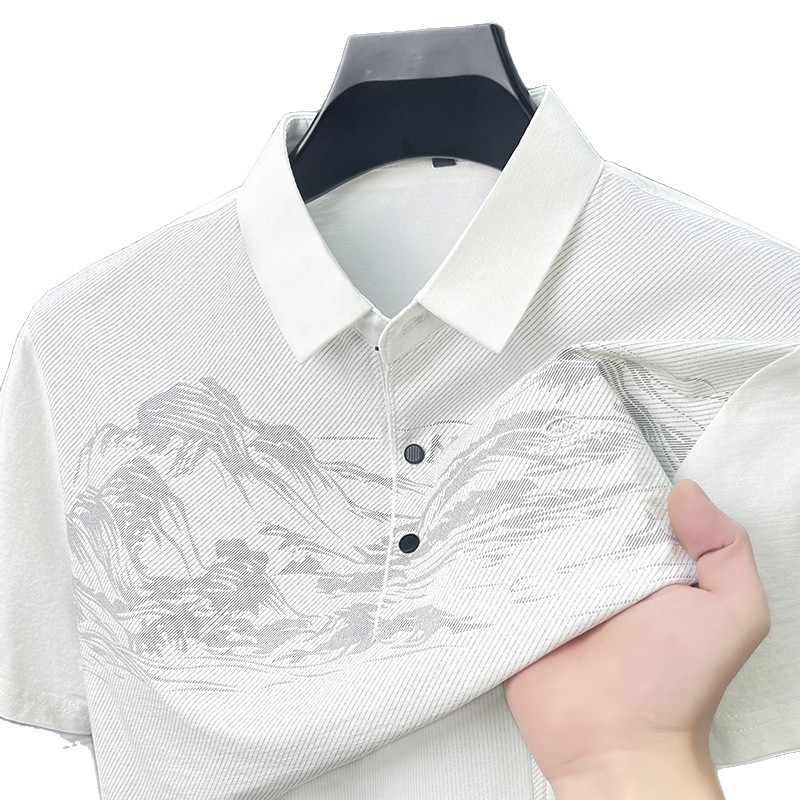 夏の新アイスシルクポロシャツ半袖メンズ tシャツ国民風トレンドファッションラペル薄型ルーズメンズ tシャツ|undefined