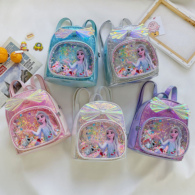 Bolso para niños 2021 nueva mochila de arco de sequilla princesa Elsa mochila de jalea transparente mochila de jardín de infantes