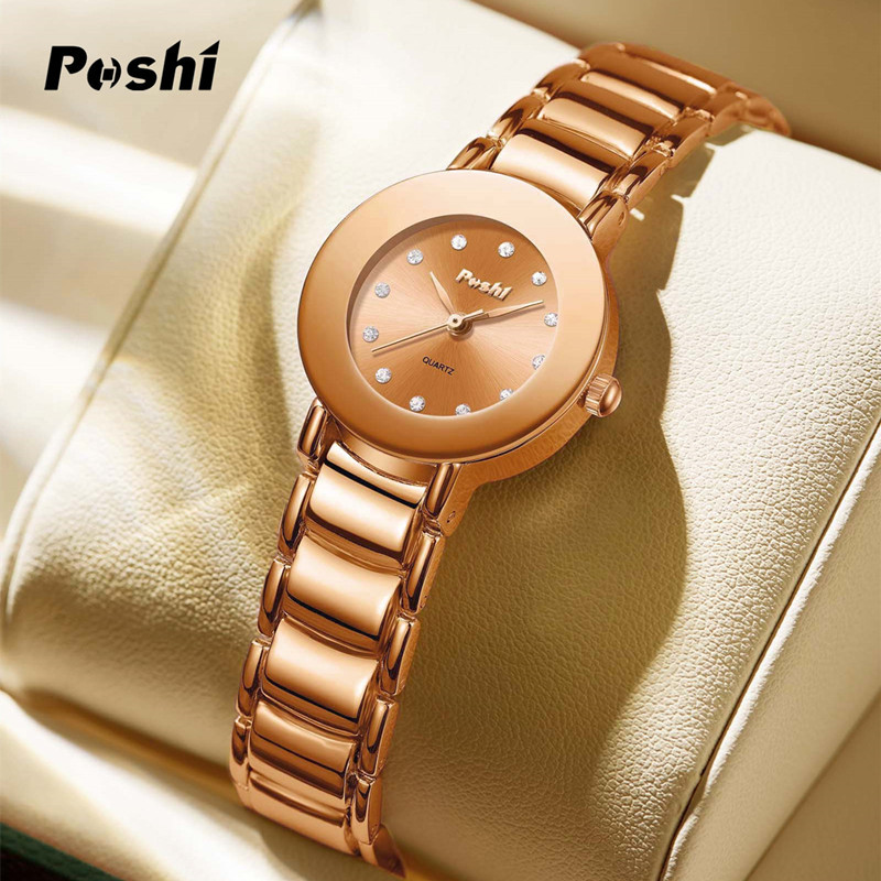 2024 nuevo reloj de cuarzo de acero dorado femenino POSHI TikTok popular moda mujer reloj impermeable reloj