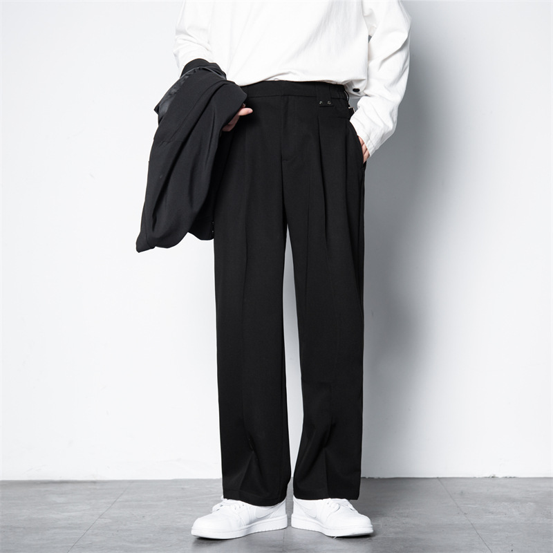 Pantalones de traje drapeado pantalones de pierna ancha de otoño para hombres pantalones sueltos rectos pantalones casuales pantalones de traje de color sólido desplegable