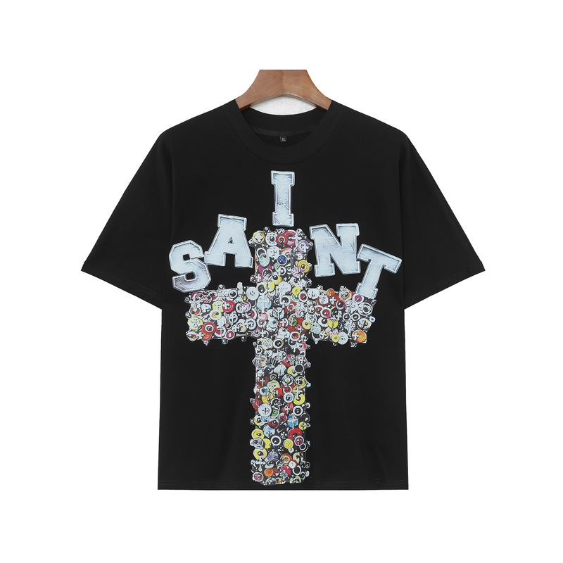 [高バージョン] ヨーロッパとアメリカの面白い熱転写ルーズ半袖 T シャツ女性用クロスボーダー卸売トレンディなブランド大きいサイズ外国貿易紳士服|undefined
