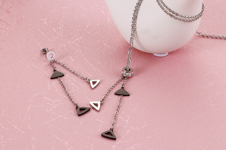 Korean geometric triangle long tassel necklace earrings ladies stainless steel jewelry set wholesale
