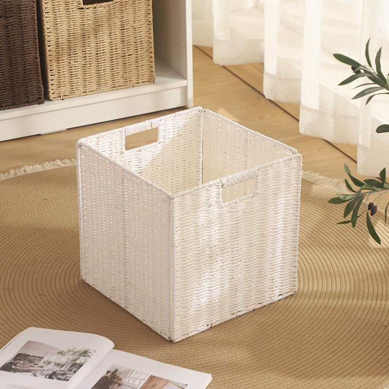 Cesta de almacenamiento de ropa plegable, caja de almacenamiento de juguetes, caja de almacenamiento de gran capacidad, tela de paja imitación, tela de caña imitación