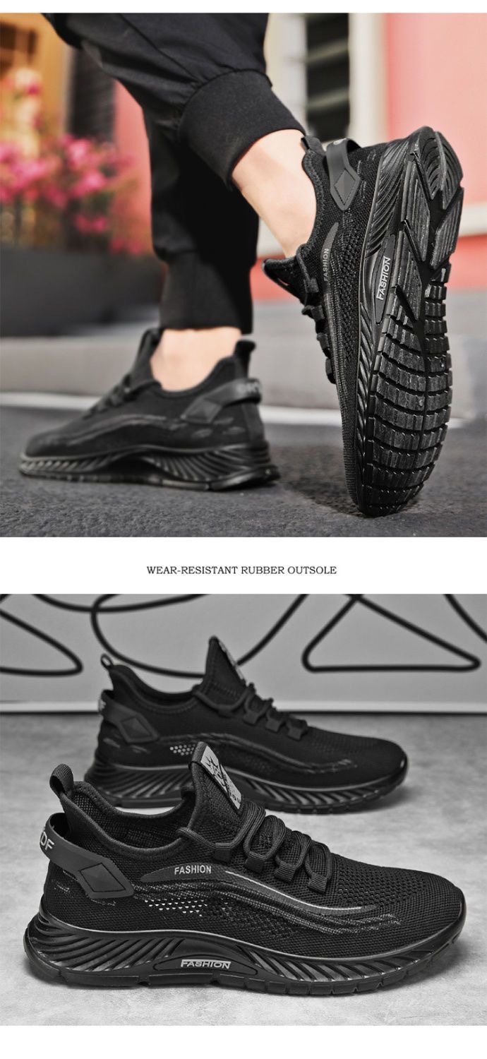Chaussures de course respirantes Flyweave pour hommes, été, semelle souple, chaussures décontractées en maille, blanches et noires, à lacets, polyvalentes, pour jeunes_voghion.com