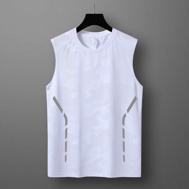 Летний новый стиль спорта фитнес быстросохненькая футболка без рукавов для мужчин тонкая модная футболка со льдом