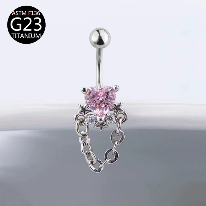 Fuchsia belly button piercing with bow, pendant drop-shaped, European style