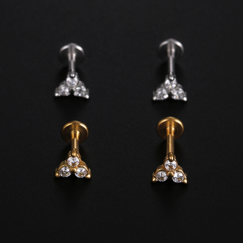 Fashion Flower Stainless Steel Zircon lip stud 1 Piece