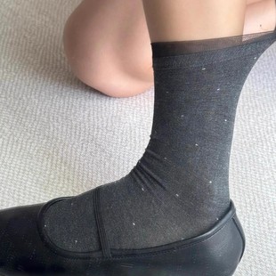 Miu Gray Polka Dot Socks Women's Mid-Calf Socks Summer Thin Pure Cotton Edge Polka Dot Girl Ballet Style Long Pile Socks