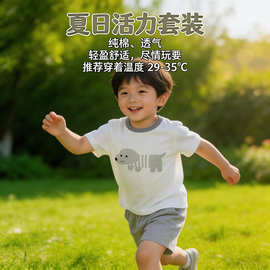 儿童夏季纯棉短袖短裤套装男童宝宝A类卡通图案居家舒适外出服