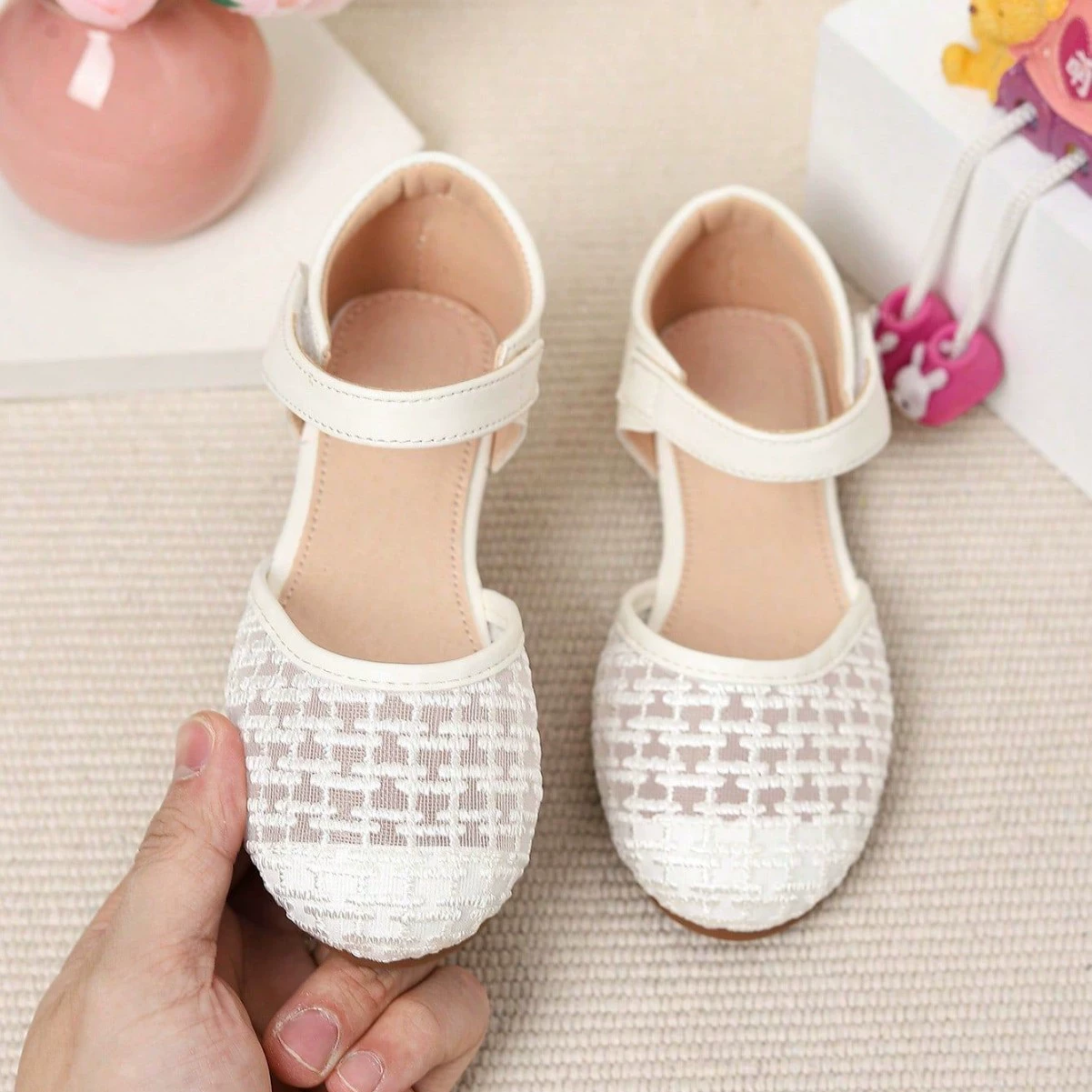 Трансграничная внешняя торговля Французская круглая голова липучка сетка пряжа принцесса маленькая кожаная обувь