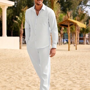 (Cross-border trading), set, long-sleeve, breathable shirt, trousers, American style, oversize, loose straight fit