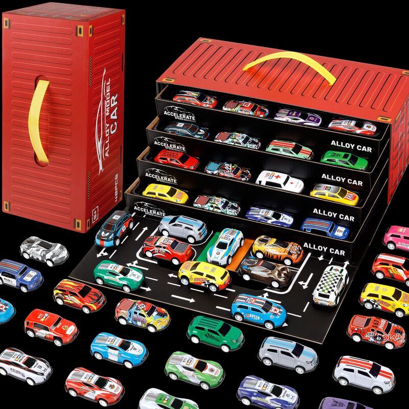 Cross-Border Children's Tin Car Alloy Toy Car Container Set Tiktok Pull-Back Toy Car Racing Car Boy Gift Cross-Border Children's Tin Car Alloy Toy Car Container Set Tiktok Pull-Back Toy Car Racing Car Boy Gift