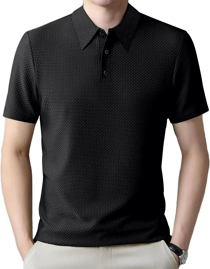 TEMU Amazon burbuja de malla de alta gama seda de hielo de manga corta con solapa para hombre de verano color sólido tamaño grande camisa polo