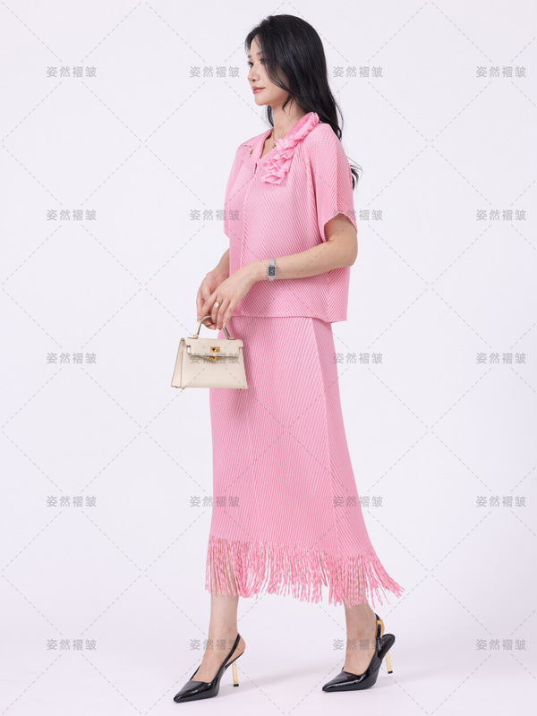 气质女装高级感度假风连衣裙三宅一生褶皱时尚大码两件套百褶长裙|undefined