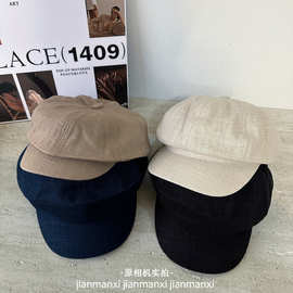 韩系百搭纯色八角帽女生夏季轻薄棉麻贝雷帽文艺百搭显脸小报童帽