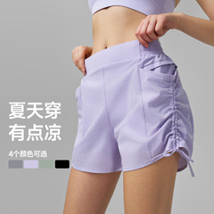 薄手速乾スポーツパンツ2025新品偽二枚防光タック騎行ズボン大ポケットフィットネスパンツ女