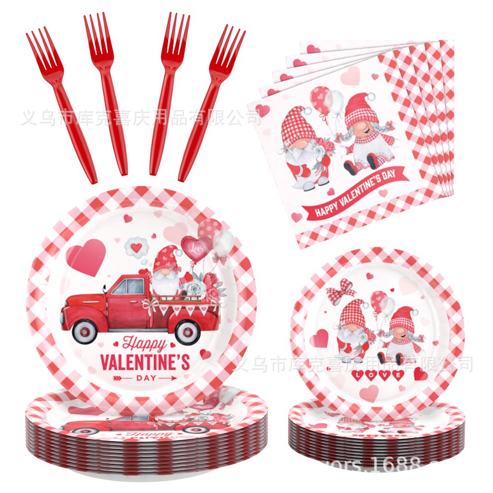2025 nuevo día de San Valentín amor enano tema fiesta suministros de decoración bandeja de papel desechable vaso de papel toalla de papel vajilla
