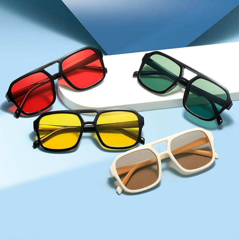 New Candy-Colored Double-Bridge Sunglasses, Cross-Border Fashion Trend Square-Frame Sunglasses, Retro Anti-Uv Personalized Glasses New Candy-Colored Double-Bridge Sunglasses, Cross-Border Fashion Trend Square-Frame Sunglasses, Retro Anti-Uv Personalized Glasses