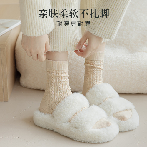 New women's socks autumn and winter mid-calf socks thickened warm confinement socks home sleeping ladies plus velvet stockings winter