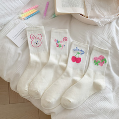 愛心運動外穿女生短款白色襪子女中筒襪夏季卡通可愛日系春秋長襪