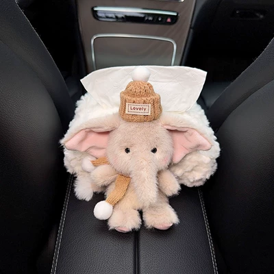 Car tissue box/set Creative Car Seat Back Tissue - l-coffee-hat-coffee-scarf-gray-elephant-armrest-box-furry-tissue-bag