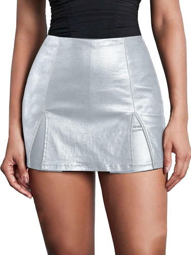 Spring and summer European and American women's low-waist anti-exposure PU leather-wrapped hip sexy shorts, solid color split slim shorts