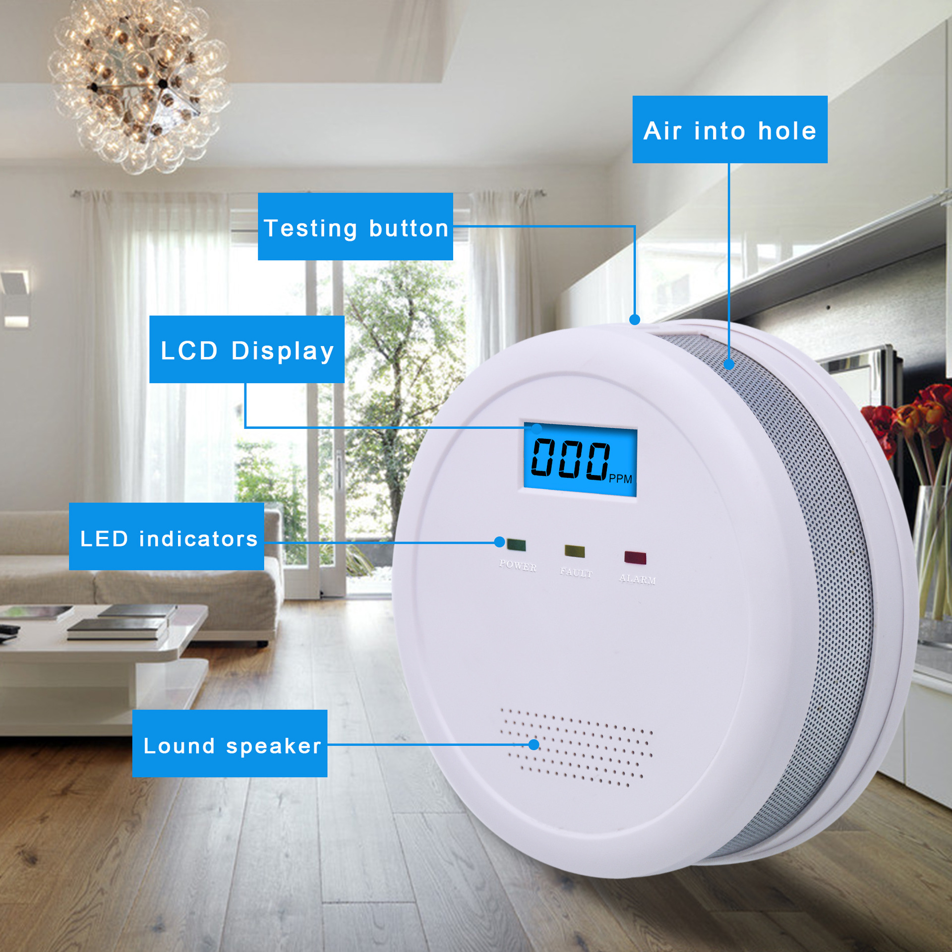 新款一氧化碳报警器EN50291认证款蜂窝煤气co报警探测器外贸款