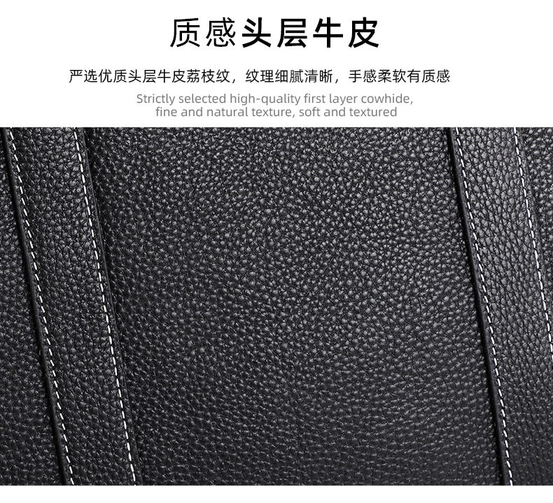 Cặp công sở da bò lớp đầu khóa kéo đôi, túi xách tay nam đựng laptop 14 inch dung lượng lớn, có dây đeo vai 38×11×28 cm — đen chi tiết 6
