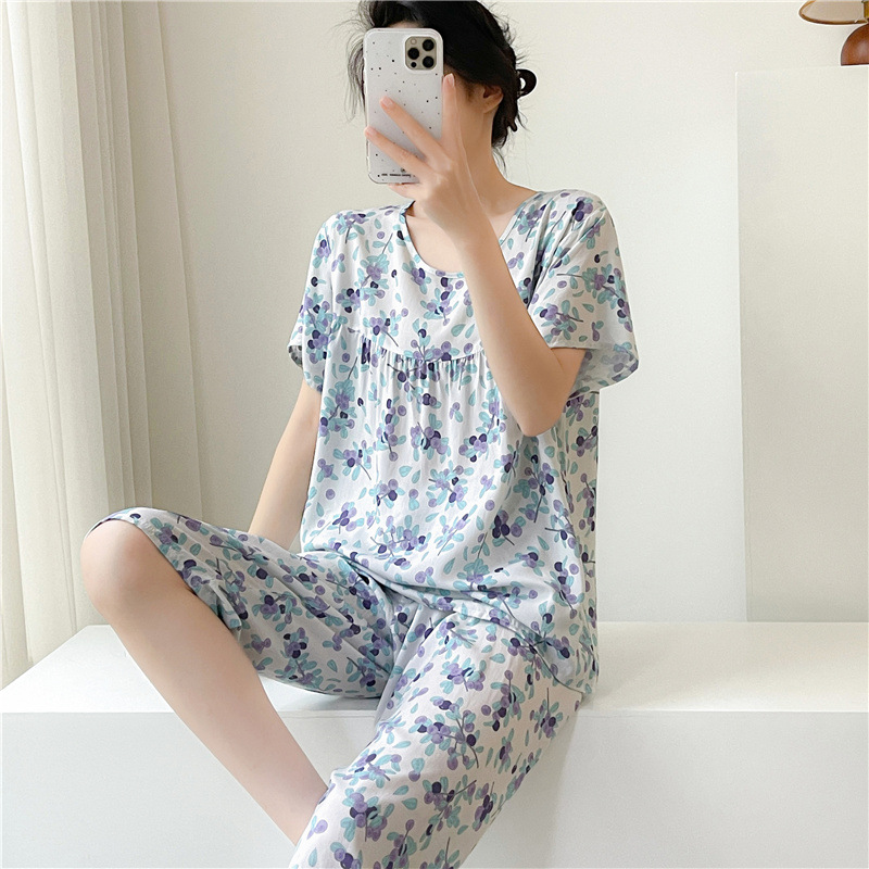 棉绸睡衣女夏季新款薄款两件套短袖人造棉绵绸可宽松家居服加大码