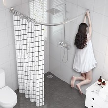 网红浴帘套装免打孔浴室弧形杆淋浴卫生间洗澡遮挡防水布弯轨隔断