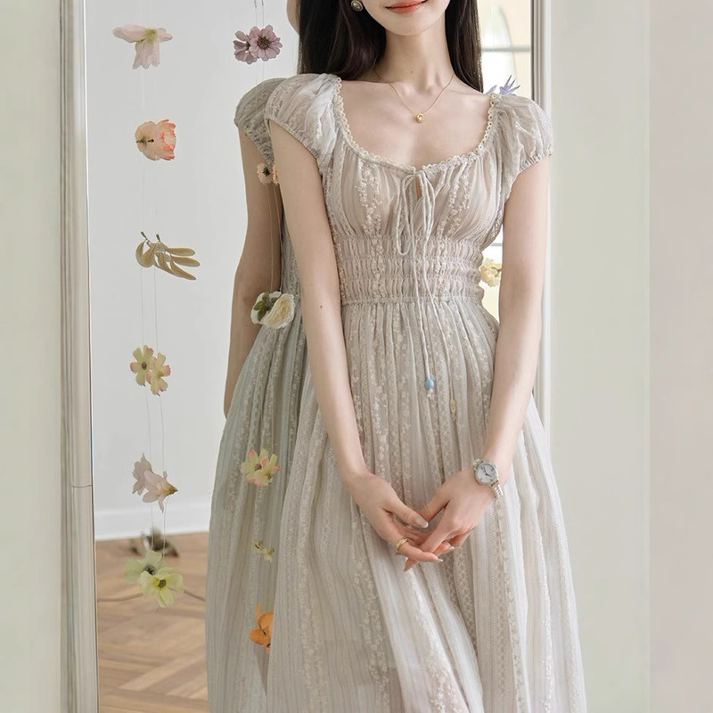 Xingchun Jihai Island Holiday Three-dimensional Flower Embroidered Long Skirt French Floral dress
