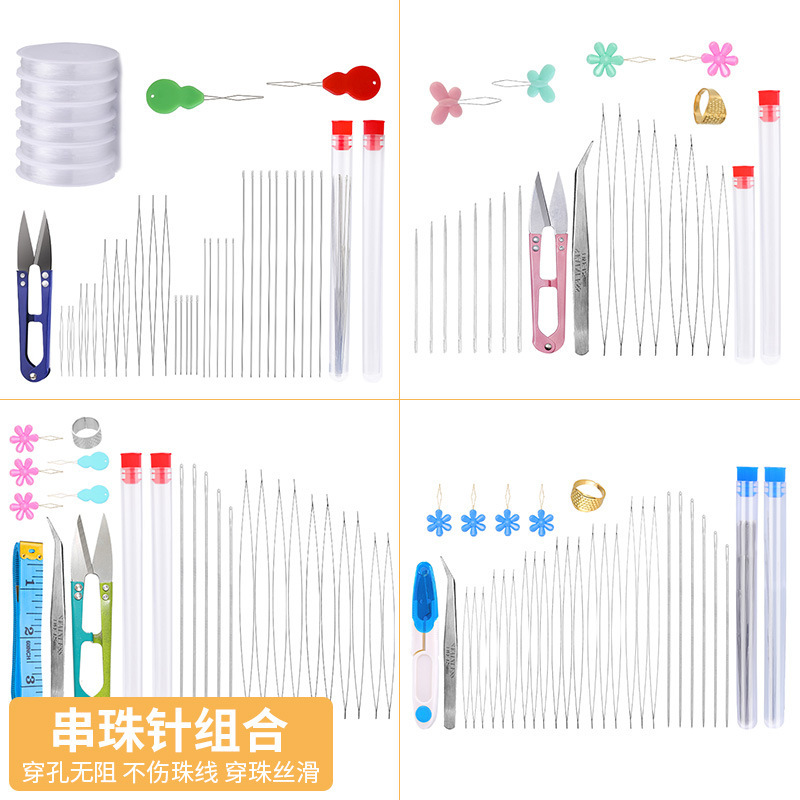 DIY Handmade Necklace Beading Needle with Middle Hole for Threading Beads, Jewelry Accessory Large Eye Open-Ended Beading Needle Tool Set