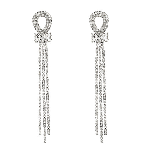 925 silver needle exquisite full diamond long tassel earrings for women ins fashion light luxury niche internet celebrity same style bow earrings