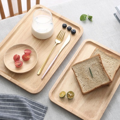 三创 木托盘木质盘子高颜值橡胶木茶盘 放茶杯多边形家用盘子批发|ms